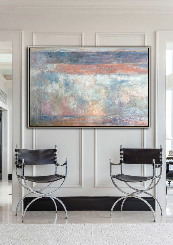 Large Abstract Painting On Canvas,Oversized Horizontal Contemporary Art,Abstract Art Decor Large Canvas Painting,Purple Grey,White,Earthy Yellow .etc